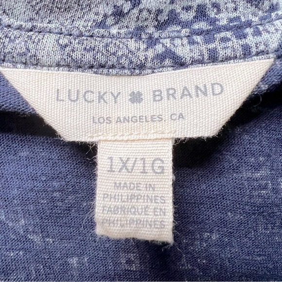 Lucky Brand Blue Green Multi Border Print Cotton Modal Tee 1X - Picture 4 of 14